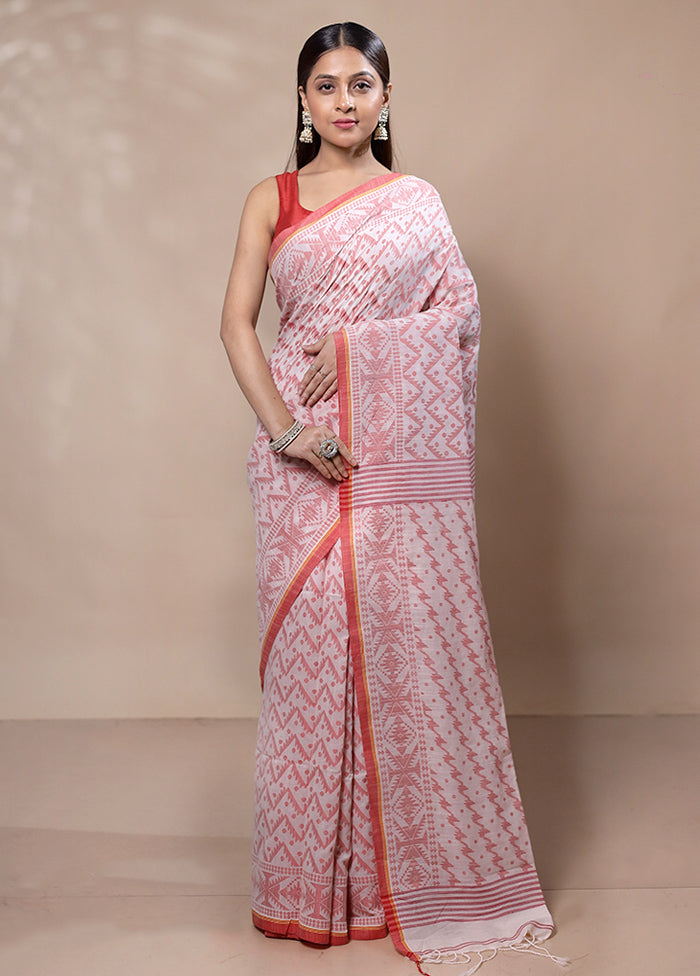 White Khadi Cotton Saree With Blouse Piece Hot Sale