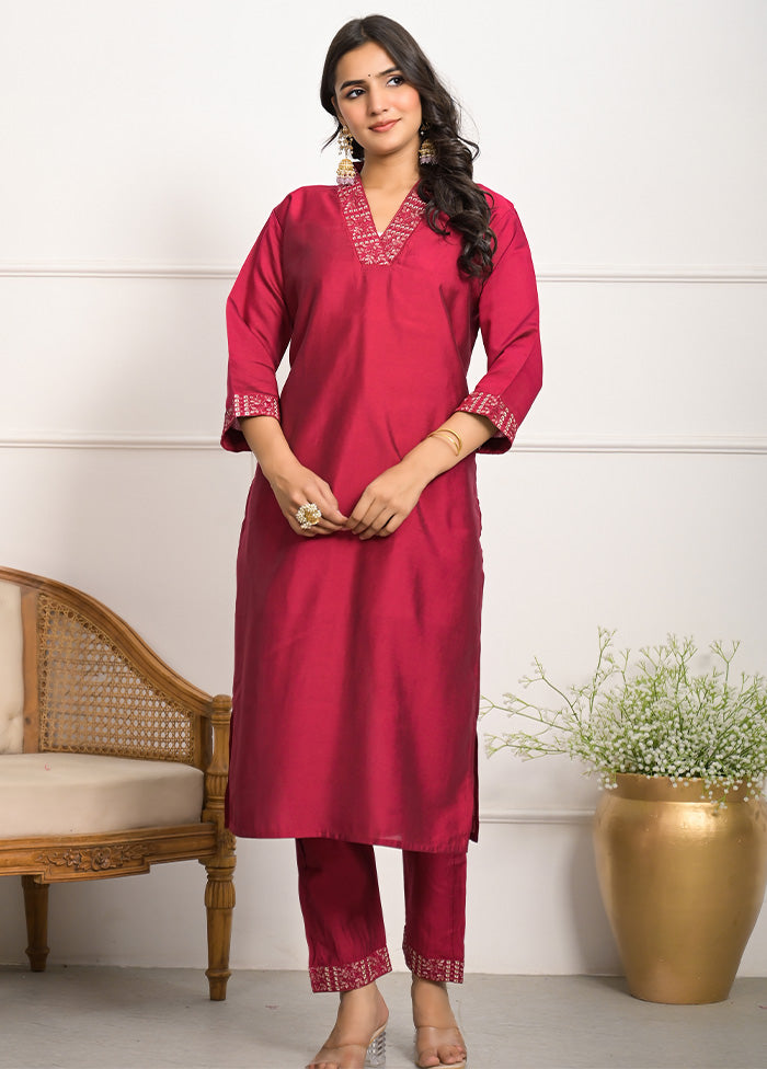 3 Pc Red Readymade Viscose Dupatta Suit Set Sale Footlocker Finishline