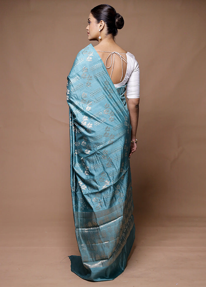 Blue Dupion Silk Saree With Blouse Piece Free Shipping Release Dates