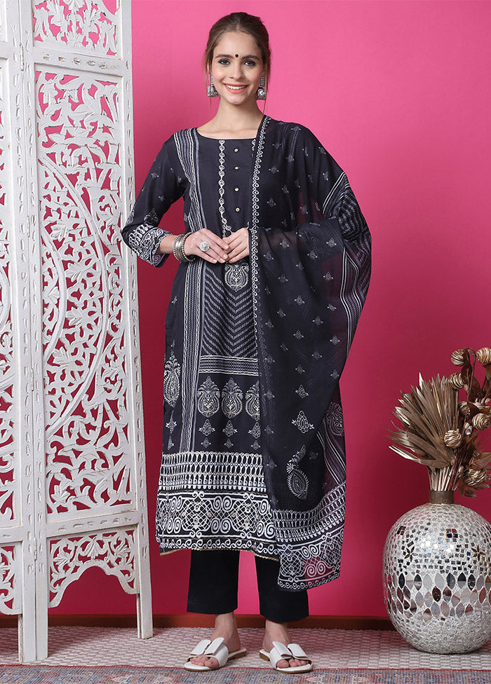 3 Pc Black Unstitched Cotton Suit Set Buy Cheap Clearance