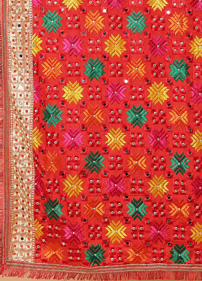 Red Chinon Phulkari Work Dupatta Free Shipping Release Dates