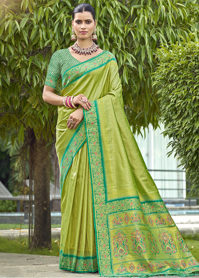 Light Green Dupion Silk Saree With Blouse Piece Cheap Sale Big Sale