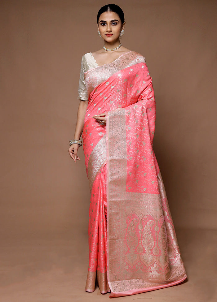 Pink Katan Silk Saree With Blouse Piece Cheap Supply