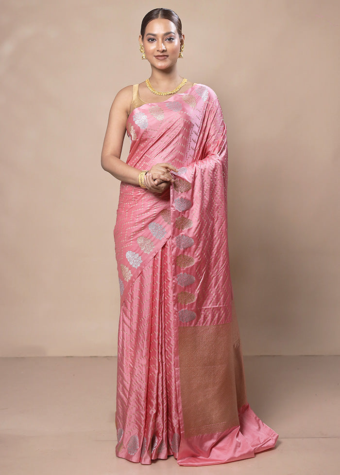 Pink Katan Silk Saree With Blouse Piece Extremely For Sale