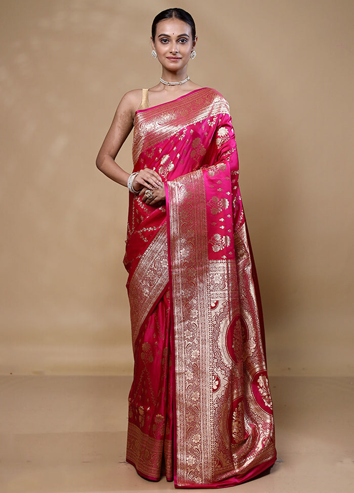 Pink Banarasi Silk Saree With Blouse Piece Discount Cheap Online