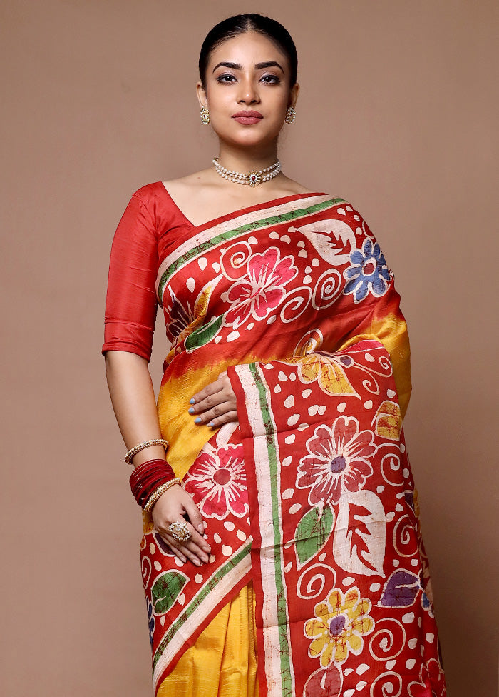 Red Printed Pure Silk Saree Without Blouse Piece For Sale Wholesale Pice