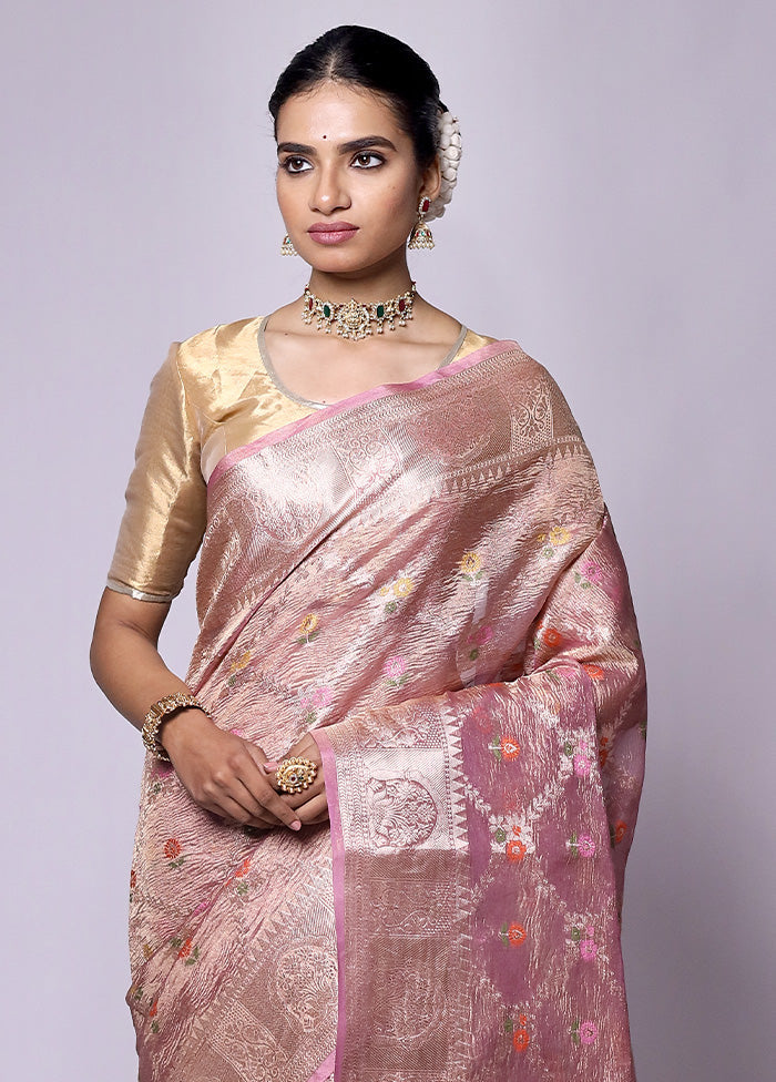 Pink Crushed Tissue Silk Saree With Blouse Piece Cheapest