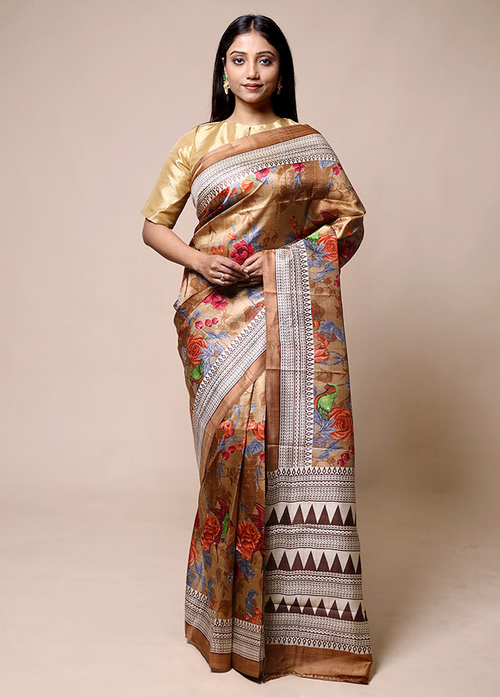 Beige Printed Pure Silk Saree Without Blouse Piece Buy Cheap 2025