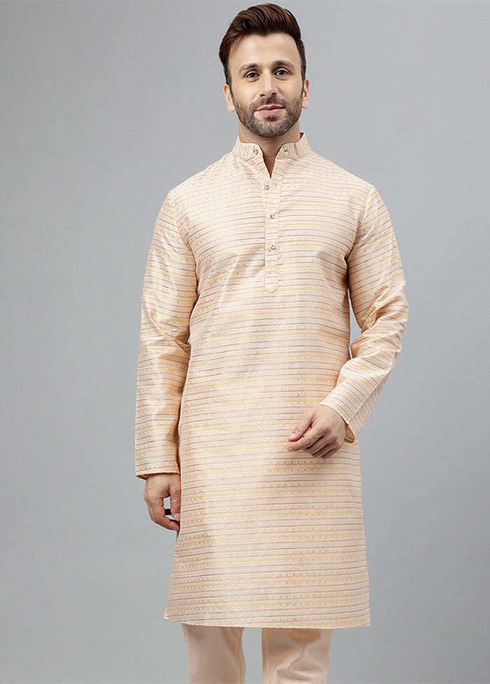 Cream Viscose Jacquard Long Kurta High Quality Buy Online