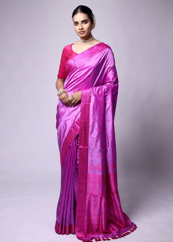 Purple Handloom Assam Pure Silk Saree With Blouse Piece Discount For Nice