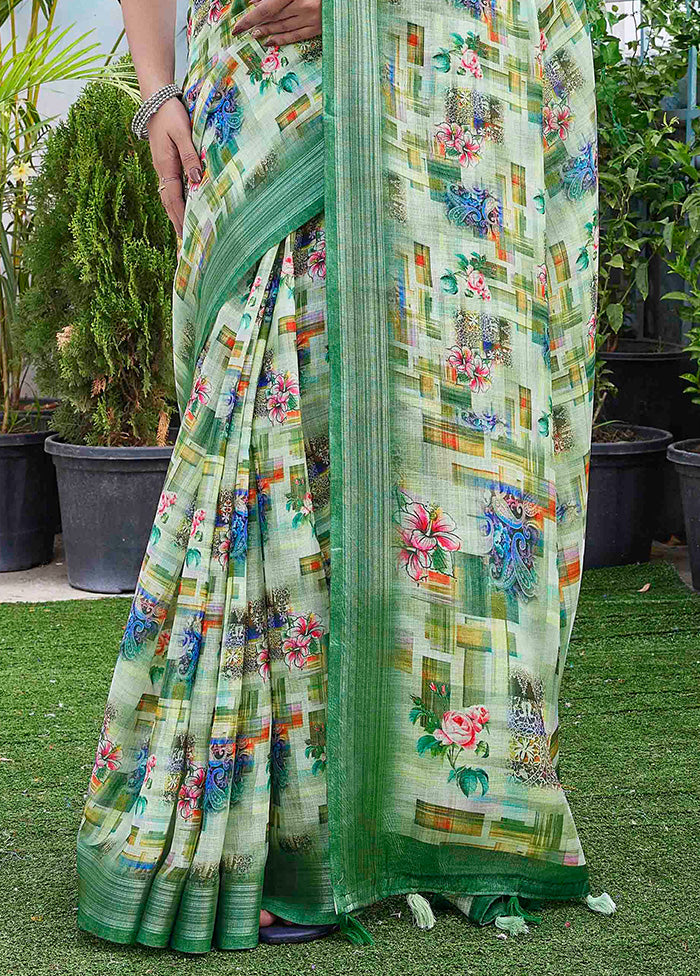 Pista Green Linen Silk Saree With Blouse Piece Free Shipping Order