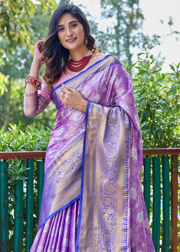 Purple Banarasi Silk Saree With Blouse Piece Outlet Footaction