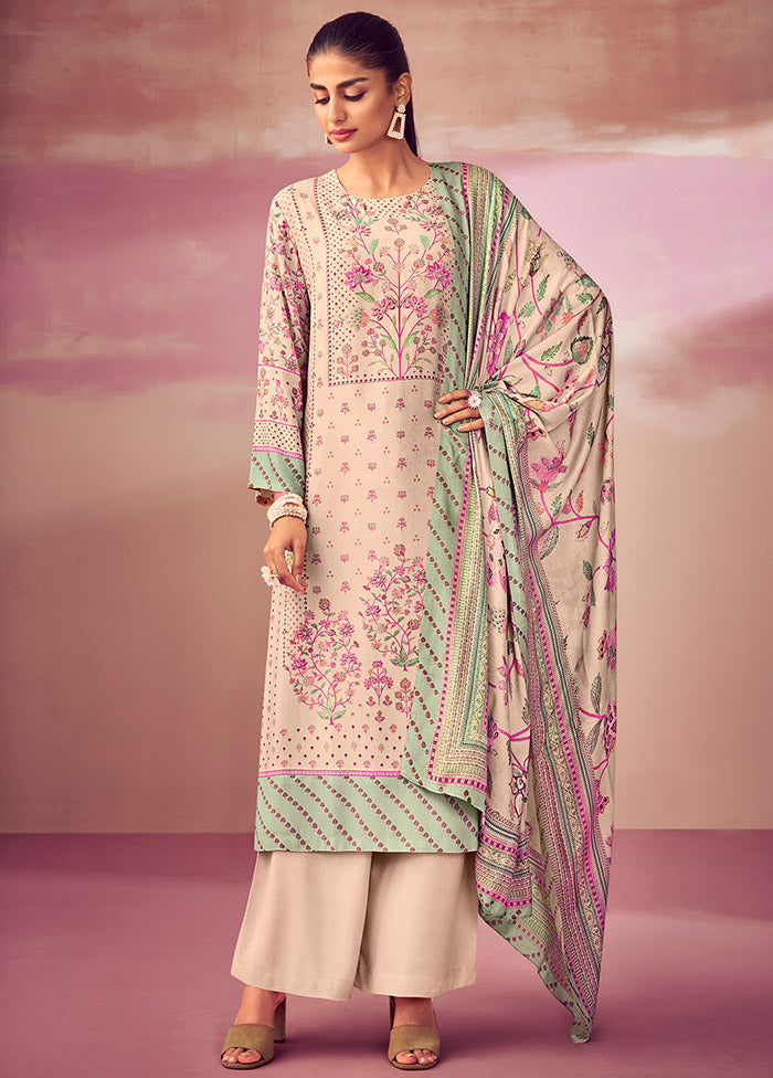 3 Pc Beige Unstitched Cotton Suit Set Latest Sale Online