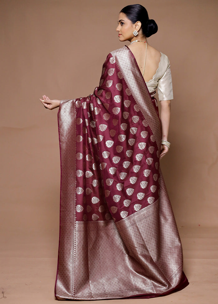 Wine Uppada Silk Saree With Blouse Piece Clearance Amazing Pice