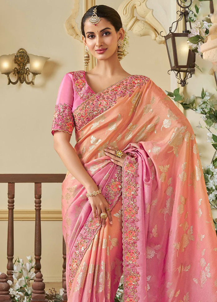 Pink Spun Silk Saree With Blouse Piece Cheap Pice Wholesale