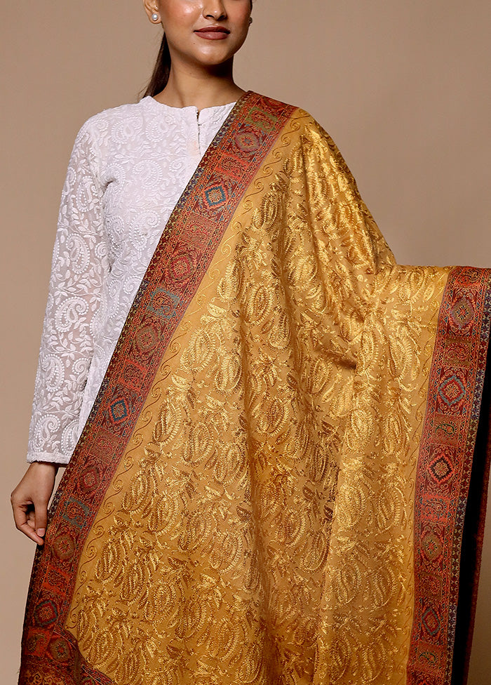 Yellow Butta Work With Zari Woven Border Shawl Real Sale Online