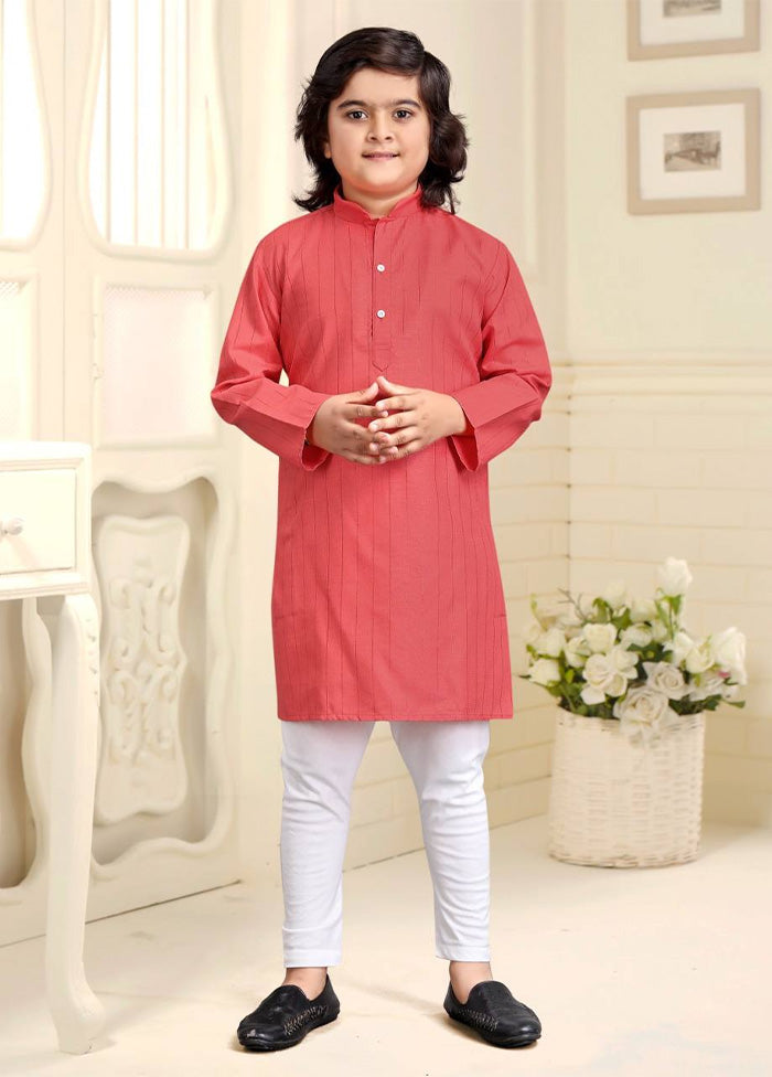 Peach Pure Cotton Kurta Pajama Set Sale Affordable