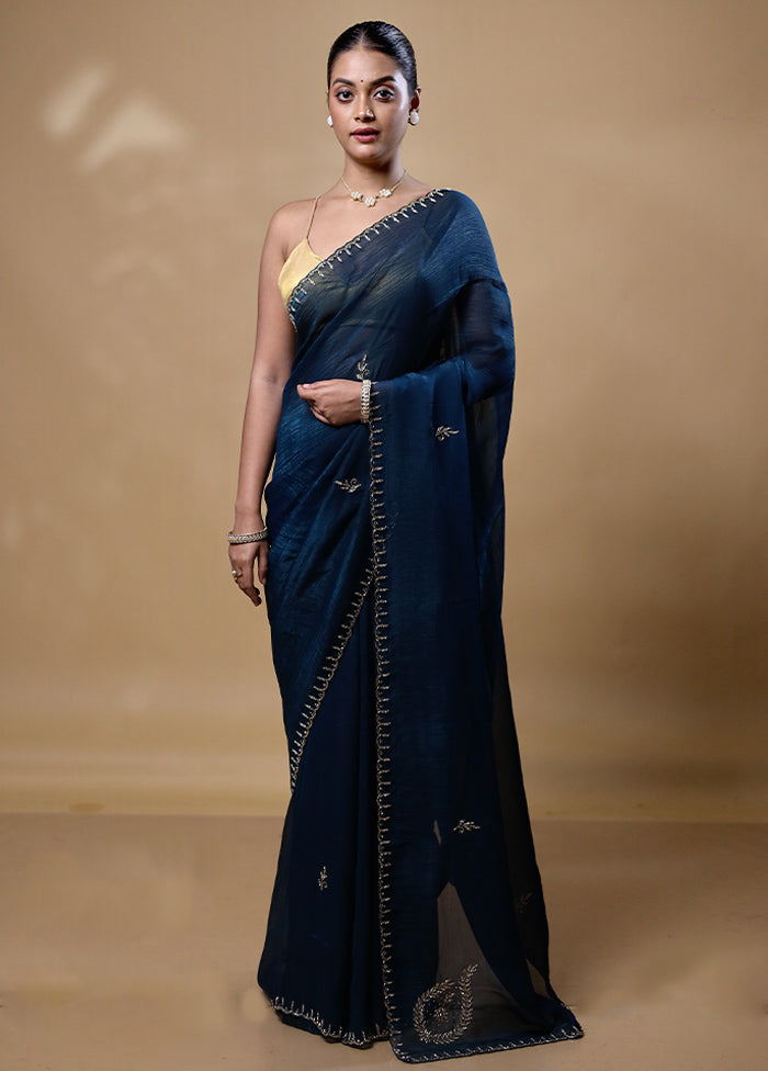 Blue Jimmy Choo Saree With Blouse Piece Free Shipping Cheap Pice