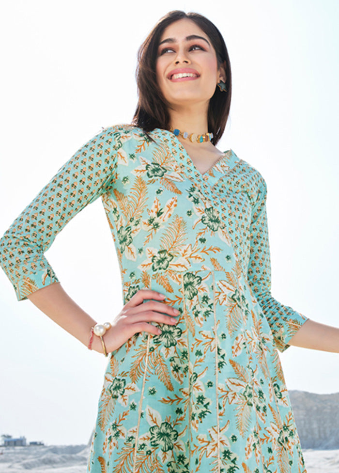 2 Pc Sea Green Readymade Cotton Kurti Set Quality Free Shipping Outlet