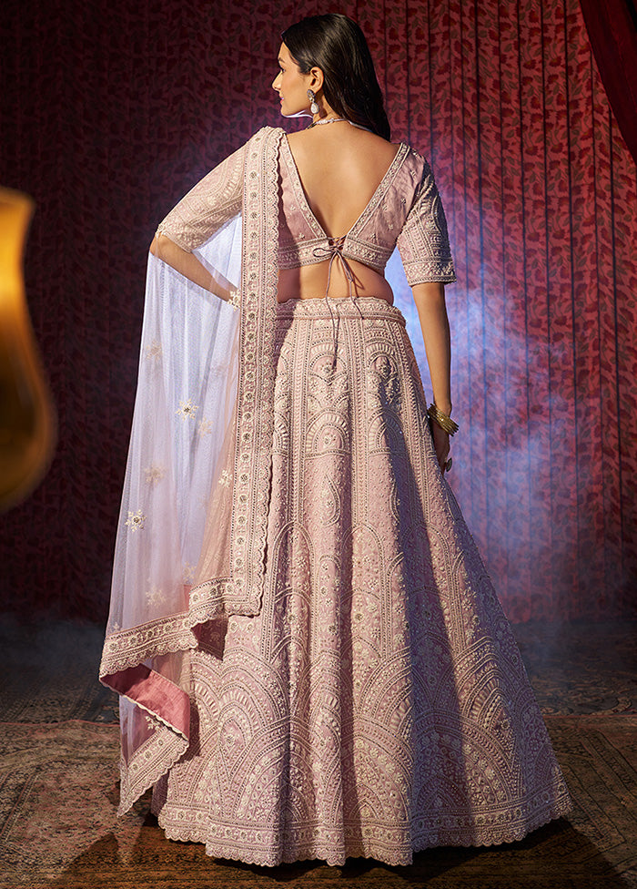 3 Pc Lilac Silk Semi Stitched Lehenga Set Low Cost Sale Online