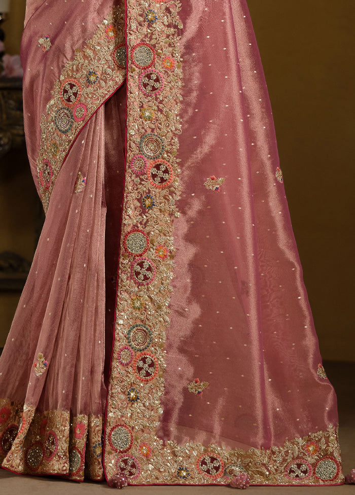 Peach Organza Saree With Blouse Piece From China