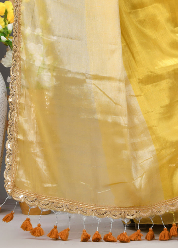 Light Yellow Spun Silk Saree With Blouse Piece Newest Cheap Online