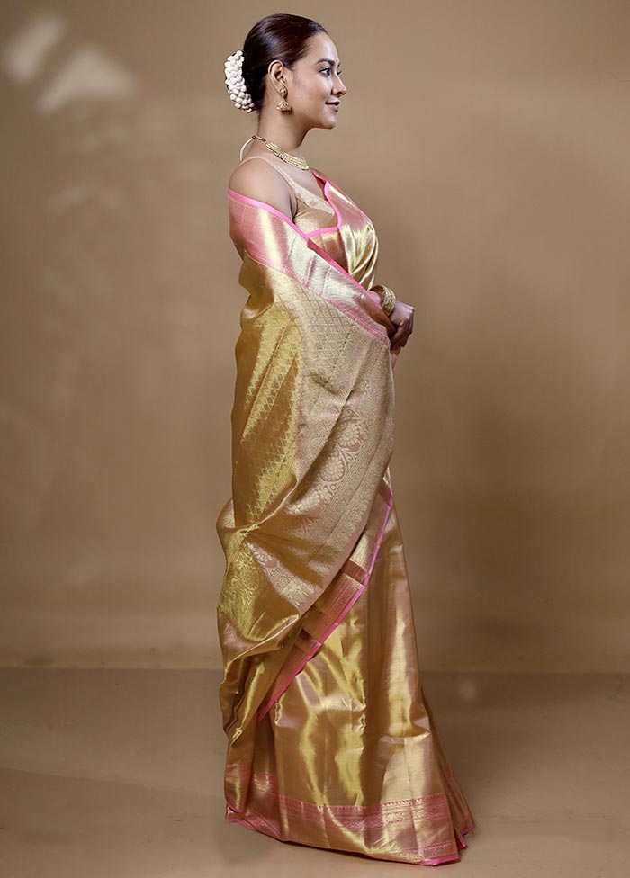 Yellow Handloom Kanchipuram Pure Silk Saree With Blouse Piece Sale Manchester Great Sale