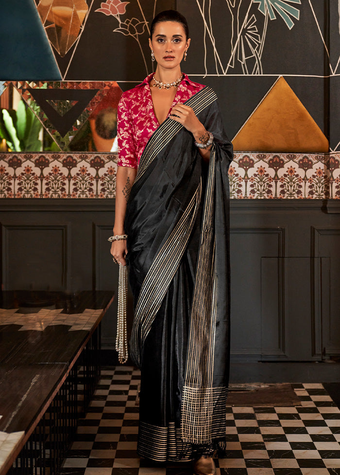 Black Spun Silk Saree With Blouse Piece Clearance Sast