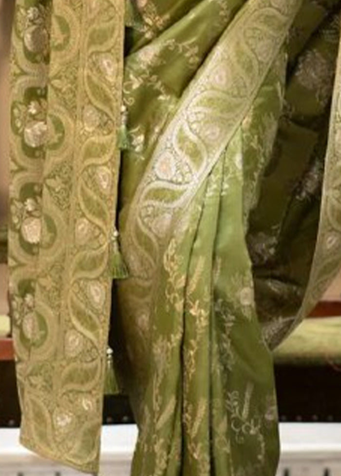 Mehendi Green Banarasi Silk Saree With Blouse Piece Countdown Package Online