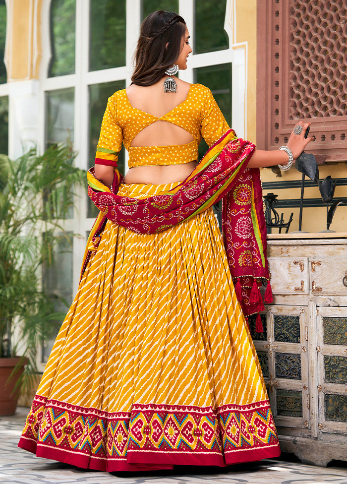 3 Pc Yellow Silk Semi Stitched Lehenga Set Buy Cheap Fashion Style