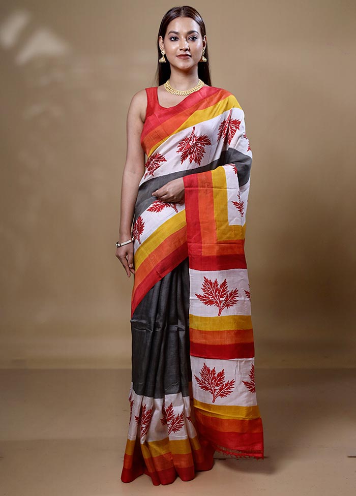 Orange Printed Pure Silk Saree Without Blouse Piece Sast Online