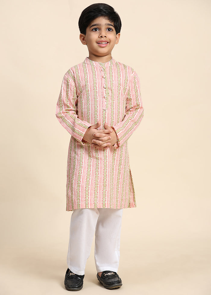 Pink Cotton Full Sleeves Collar Neckshape Kurta Pajama Set 100% Authentic