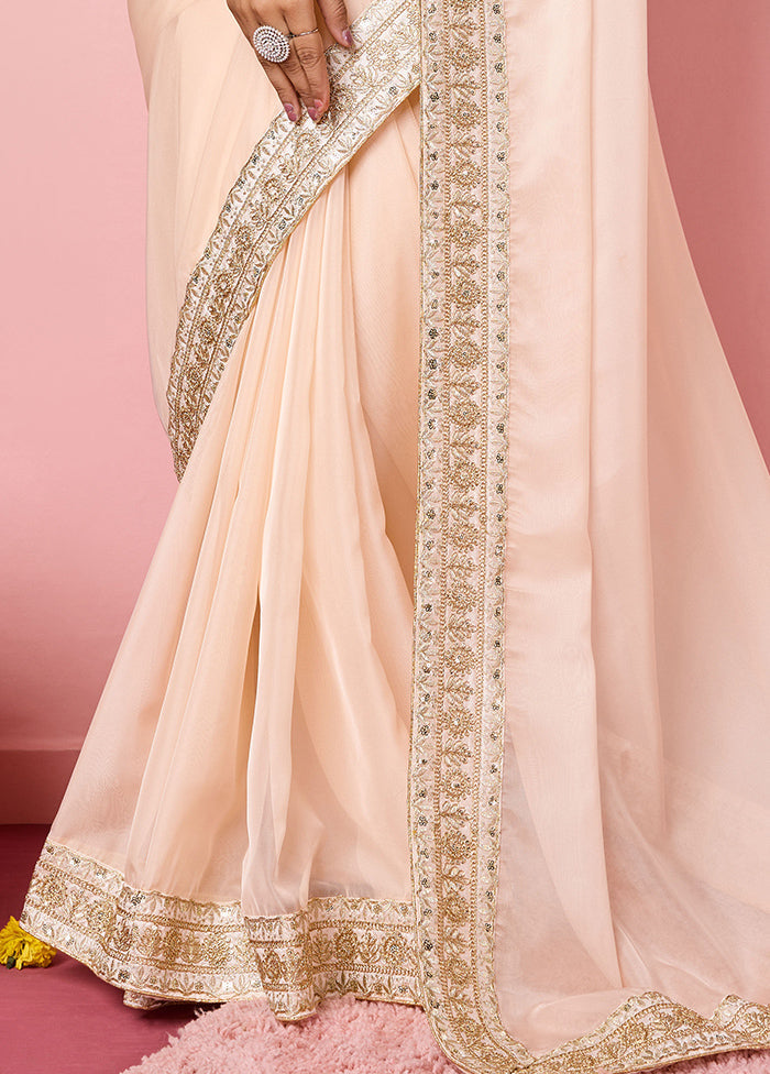 Peach Organza Saree With Blouse Piece Low Shipping Fee Online