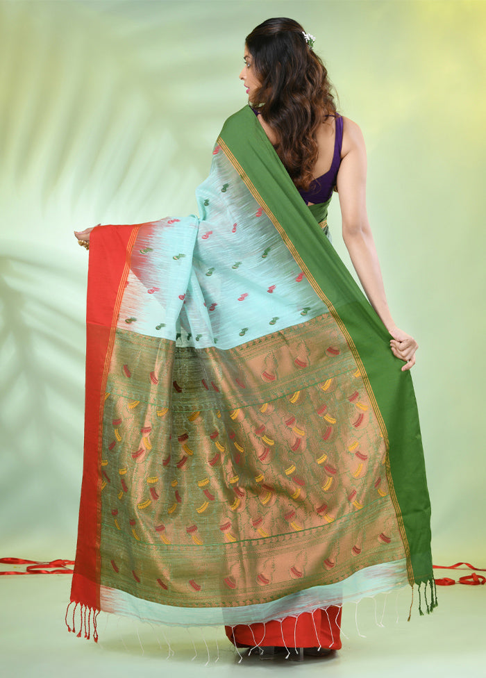 Sea Green Pure Cotton Saree With Blouse Piece With Paypal Sale Online