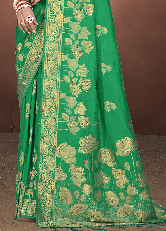 Green Spun Silk Saree With Blouse Piece Footlocker Pictures