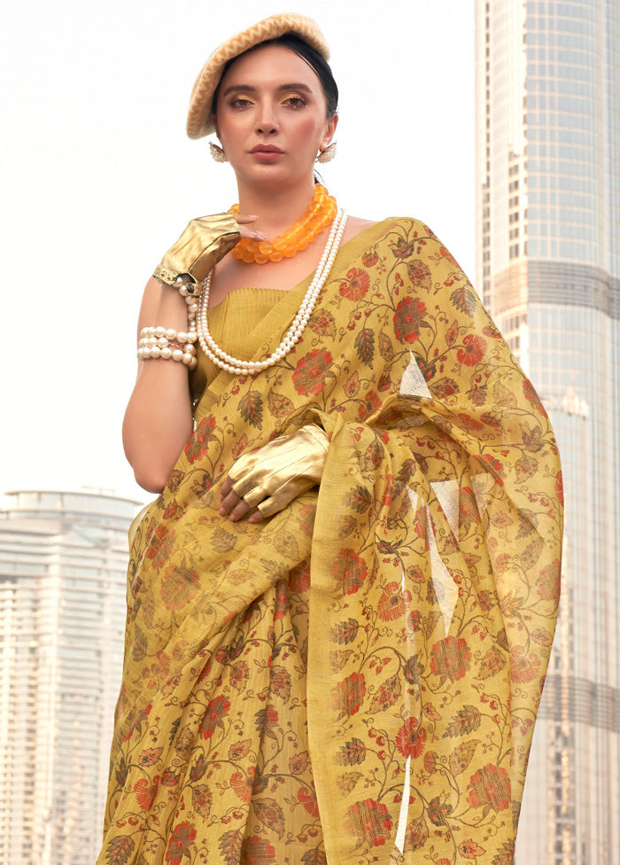 Yellow Spun Silk Saree With Blouse Piece Outlet Locations Cheap Pice