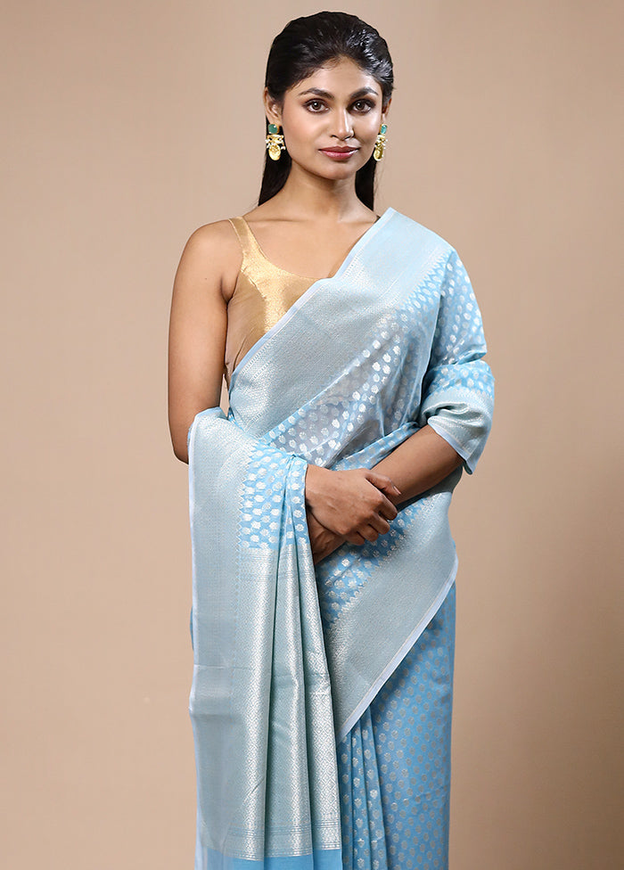 Blue Kora Silk Saree With Blouse Piece Cheap Wiki