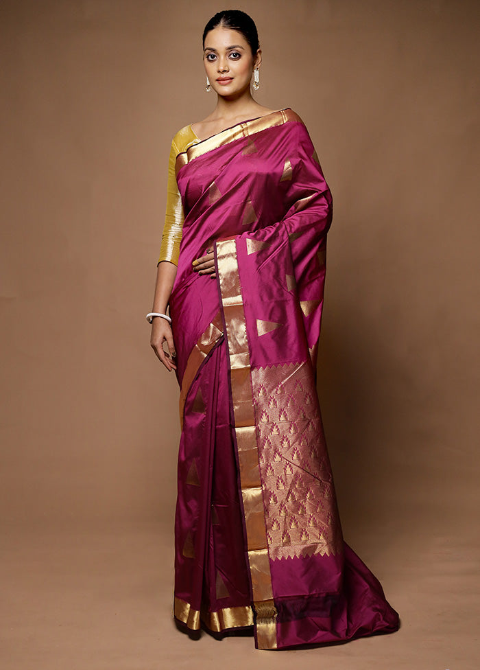 Purple Kanjivaram Silk Saree With Blouse Piece Cheap Sale Get Authentic