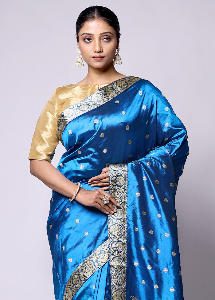 Blue Handloom Assam Pure Silk Saree With Blouse Piece Free Shipping Browse