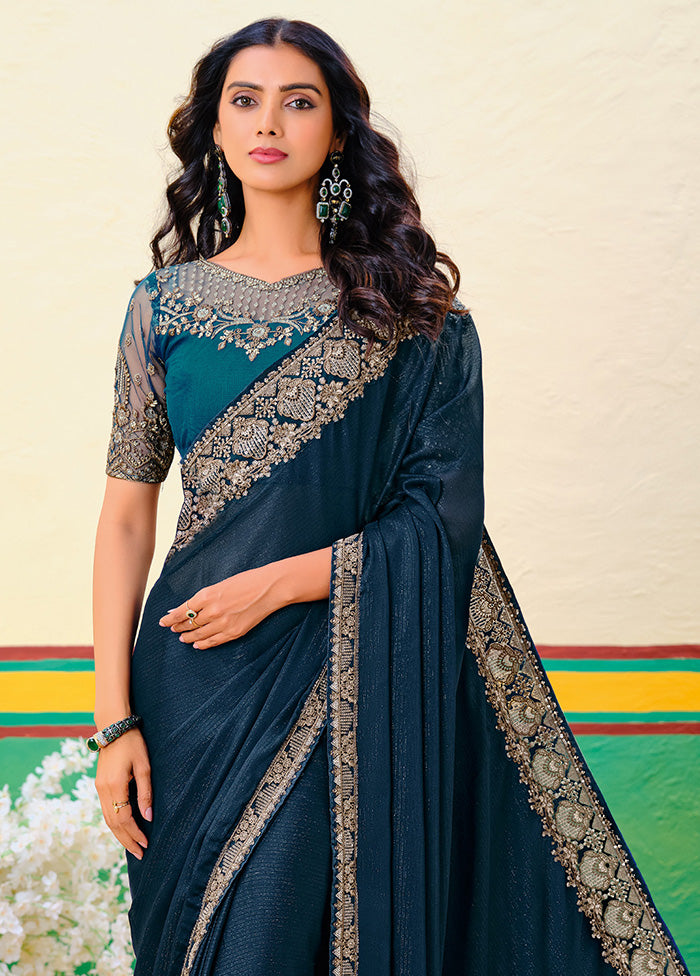 Peacock Blue Georgette Saree With Blouse Piece Pick A Best