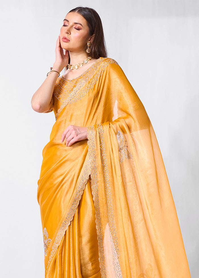 Yellow Spun Silk Saree With Blouse Piece Cheap Sale 100% Guaranteed