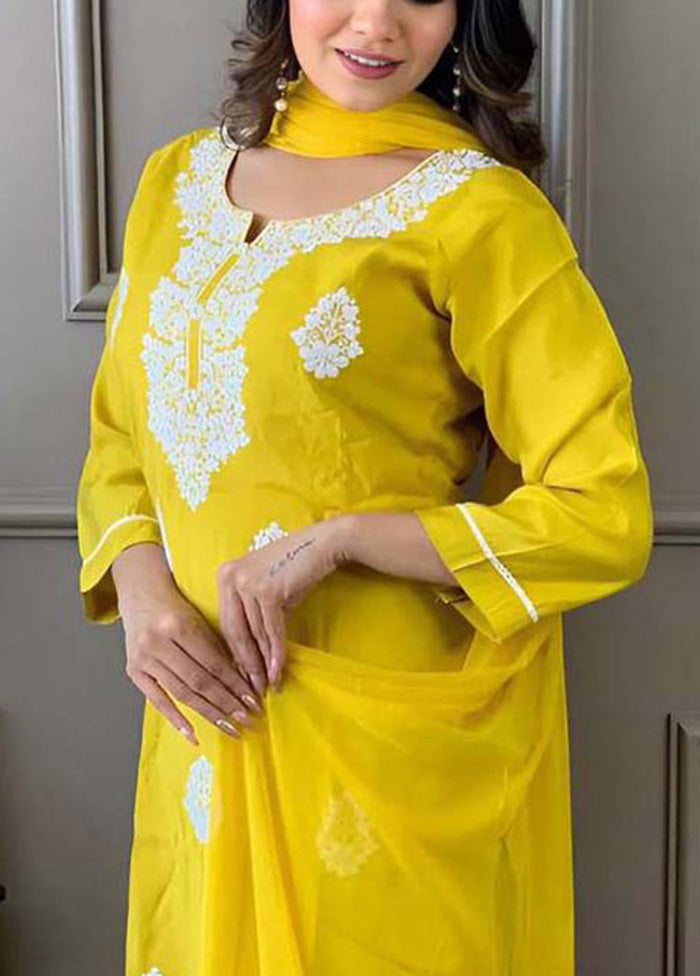 3 Pc Yellow Readymade Viscose Suit Set Cheap Sale Pick A Best