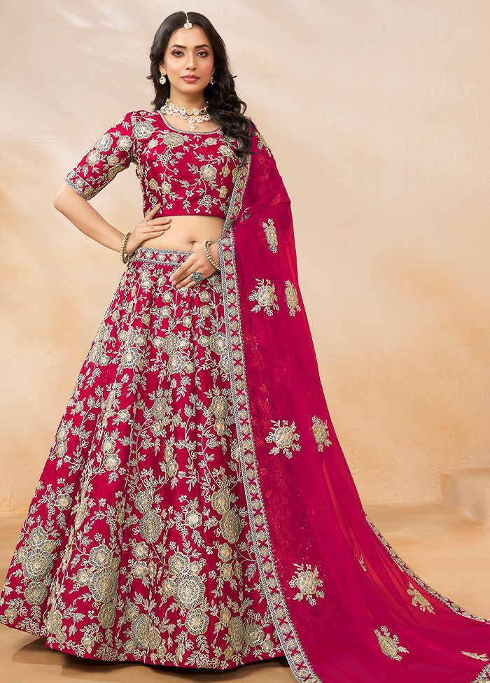 3 Pc Pink Silk Semi Stitched Lehenga Set Browse Cheap Pice