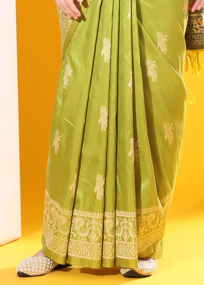 Mehendi Spun Silk Saree With Blouse Piece Wide Range Of Online