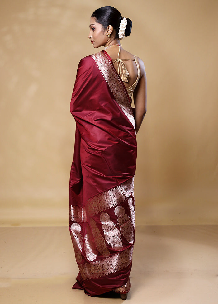 Maroon Katan Silk Saree With Blouse Piece Sale View