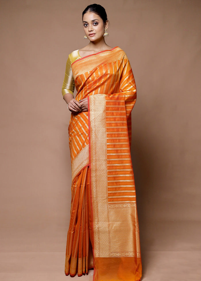 Orange Kora Silk Saree With Blouse Piece Outlet Good Selling