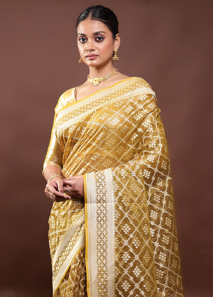 Yellow Kora Silk Saree With Blouse Piece Cheap Pice Store