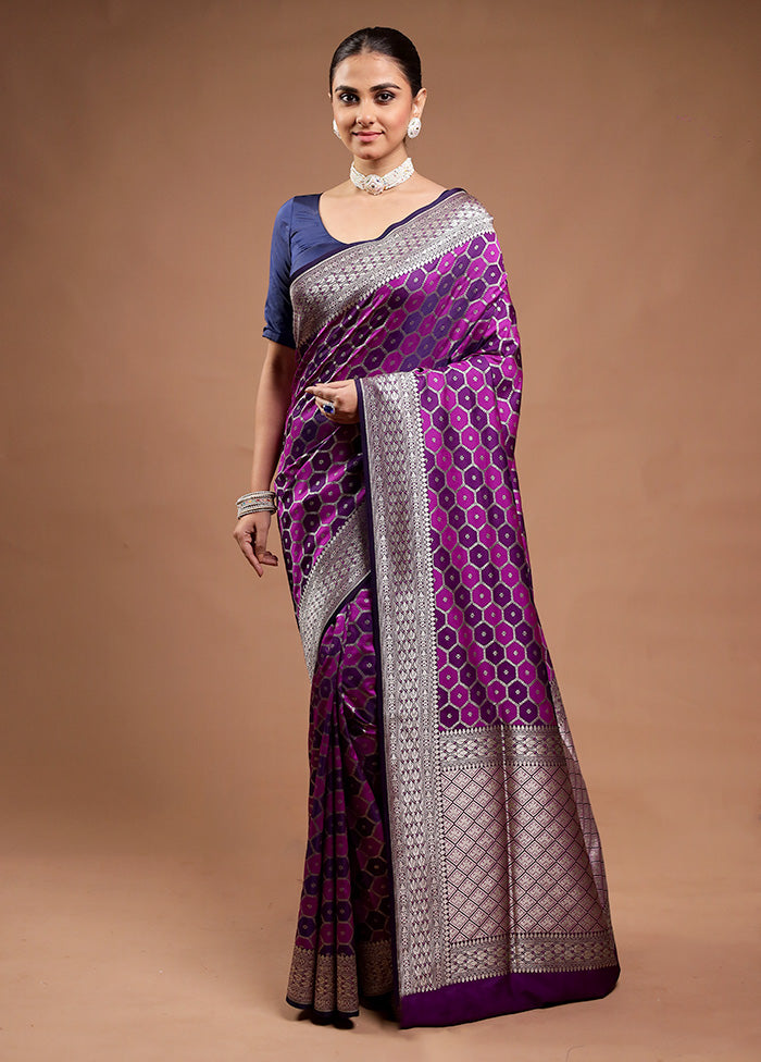 Purple Banarasi Silk Saree With Blouse Piece Clearance From China