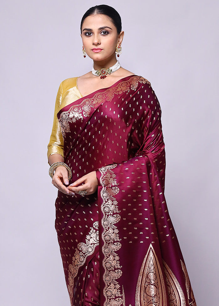 Purple Banarasi Silk Saree With Blouse Piece Outlet Visit