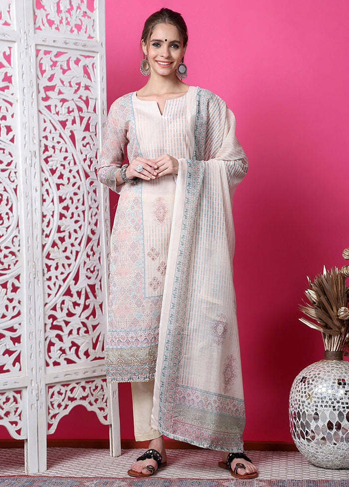 3 Pc Beige Unstitched Cotton Suit Set Store With Big Discount